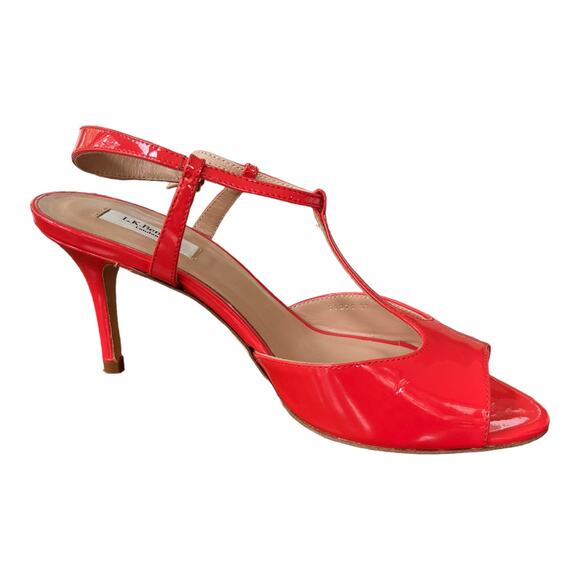 NEW LK Bennett London Quinn Heels Sandal T-Strap Peep Toe Red-Orange Size 37 - Picture 2 of 7